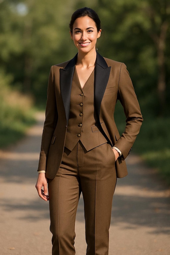美品☆THE SUIT COMPANY 茶色レディーススーツ3点セット☆ Dark Chocolate Brown 3-piece Suit - Women's Tailored Blazer Set - Etsy