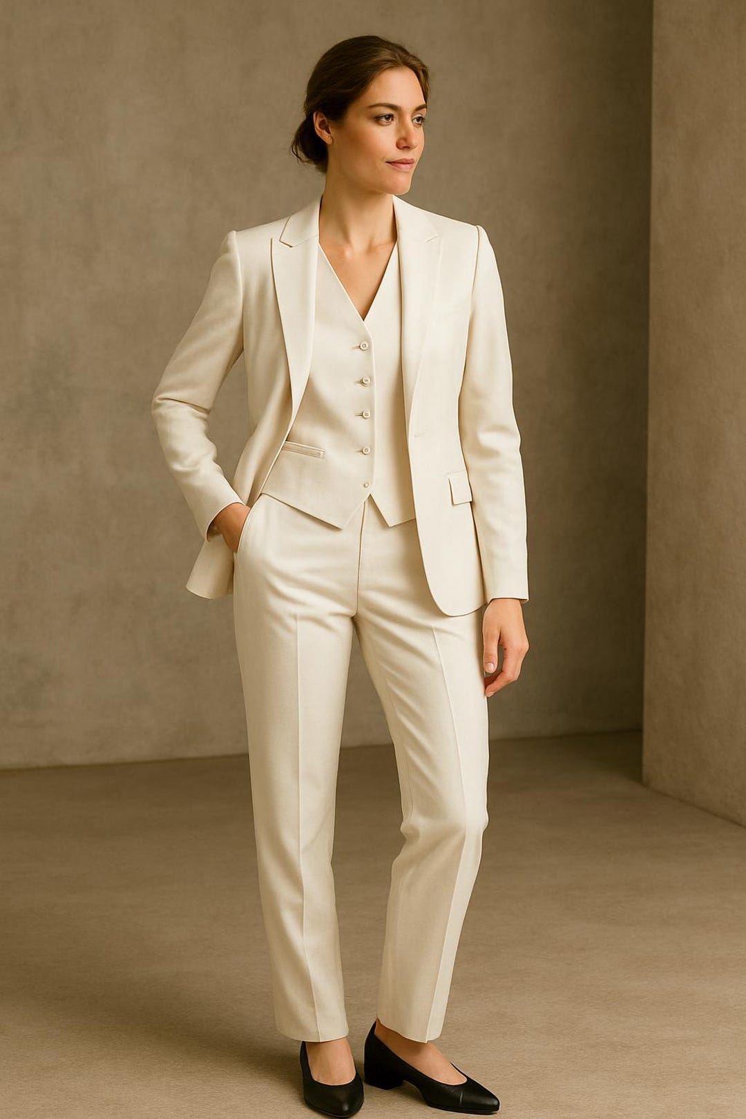 ivory dress suits for women OMC 2-Pieces Women's Ivory Double Breasted Luxe Suit