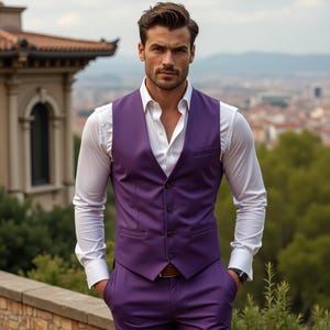Luxury Purple Vest Suit For Men - Wedding Suit - Handmade Formal Wedding Suit For Groom - Tailored Fit - Custom Colors Available