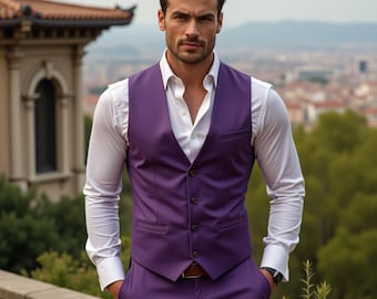 Traje de chaleco morado de lujo para hombre - Traje de boda - Traje de boda formal hecho a mano para el novio - Corte a medida - Colores personalizados disponibles