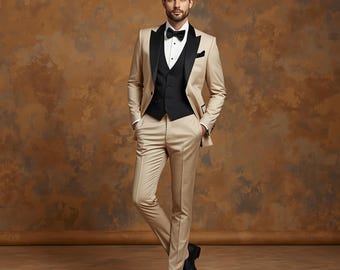 メンズ ベージュ 3ピーススーツ – スリムフィット 結婚式・ビジネス