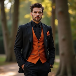 Elegant Tuxedo 3 Piece Men&#39;s Suit - Custom Groomsmen Suit - Slim Fit Suit Shawl Lapel- Bespoke Tailoring Event Suits