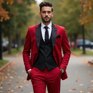 Burgundy Red 3 Piece Tuxedo Men&#39;s Business Suit -Wedding Groom Custom Suit , Slim Fit Suit Men