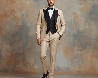 3 Piece Tuxedo Men's Suit - Wedding Groom Suit - Custom Slim Fit Suit Men - Elegant Formal 3 Piece Suits