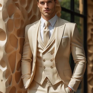 Classic Beige Color 3 Piece Men&#39;s Suit ,Wedding Groom Suit , Slim Fit Suit Men - Bespoke Groomsmen Suit