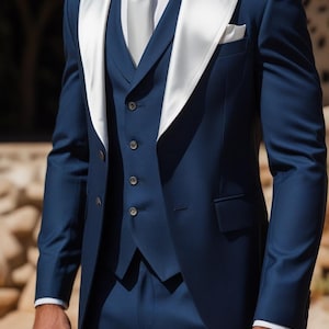 Men 3 Piece Tuxedo Suits , Tuxedo Vest Suit , Wedding Groom Party Wear Dress,  Custom Suit ,  Tailored Fit Modern Suit