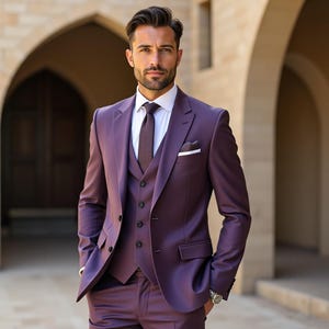 Classic Dark Lavendor Formal 3 Piece Men&#39;s Suit - Custom Groomsmen Suit - Slim Fit Suit Men - Bespoke Tailoring Fit Event Men&#39;s Suits