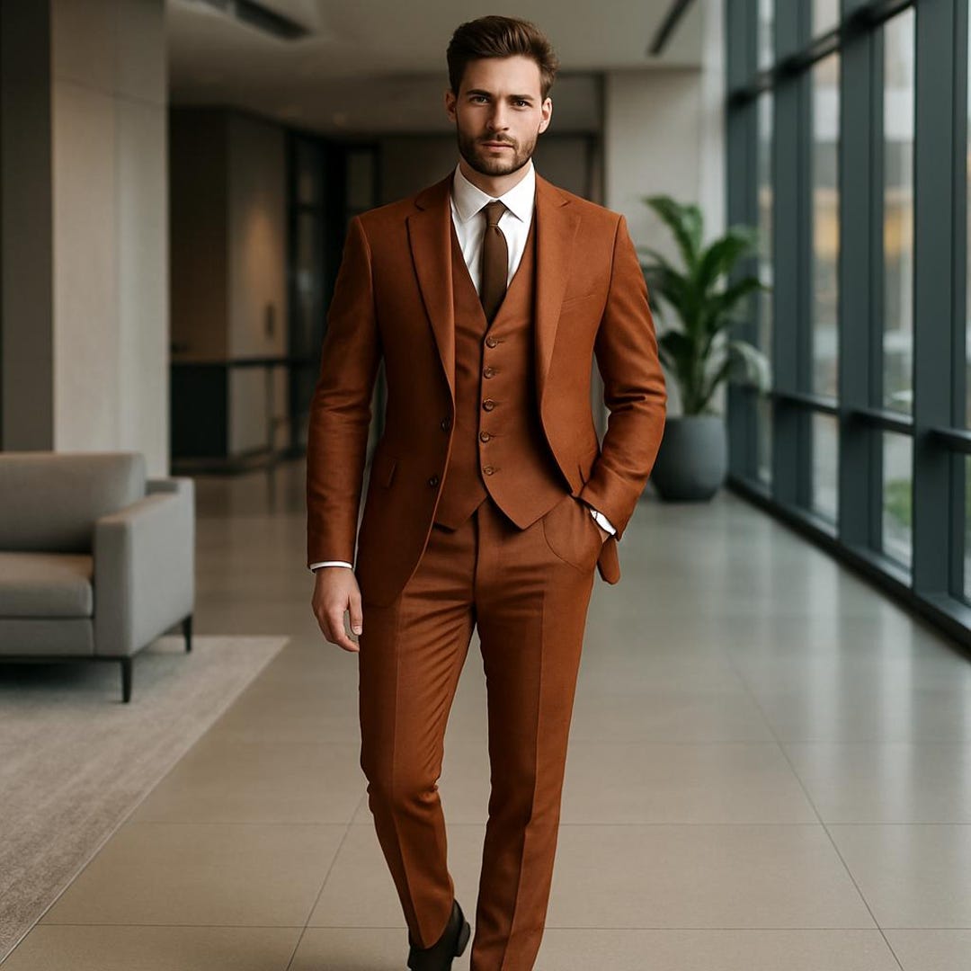 Handmade Rust Orange Tuxedo Suit – 3 Piece Tailored Fit Wedding Suit ...