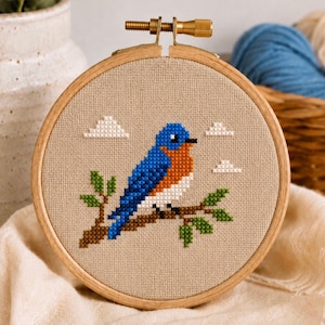 Bluebird Cross Stitch Pattern PDF | Mini Bird Embroidery Chart | Square & Open Motif Design