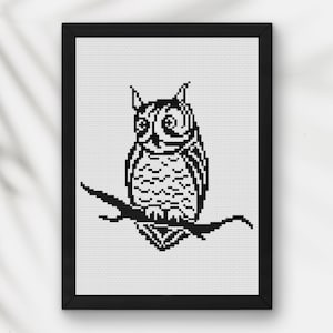 Owl Cross Stitch Pattern PDF | Monochrome Bird Embroidery | Modern Wall Art | Beginner friendly