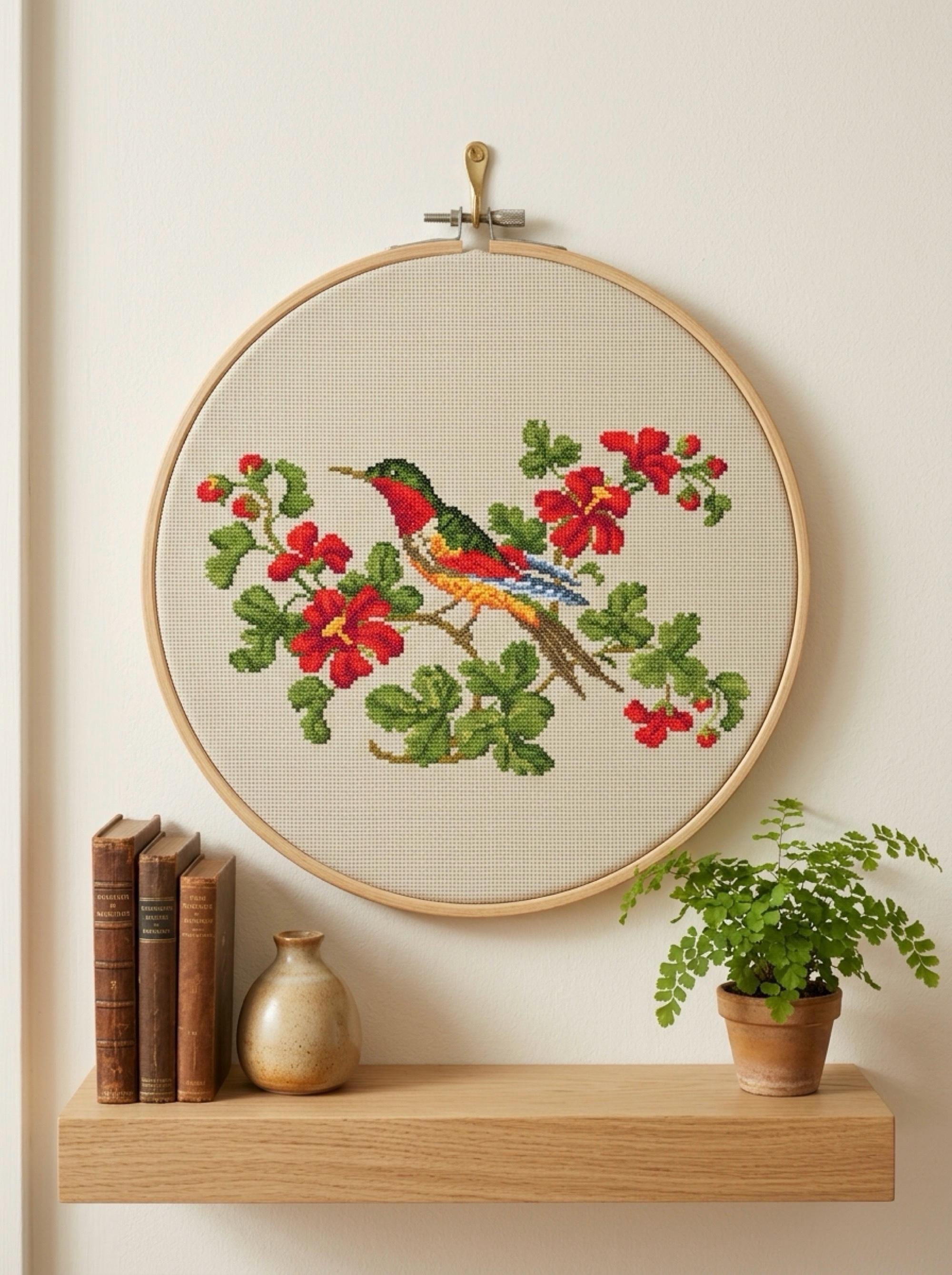 Bird Cross Stitch Pattern PDF | Hummingbird Hibiscus Chart | Floral ...