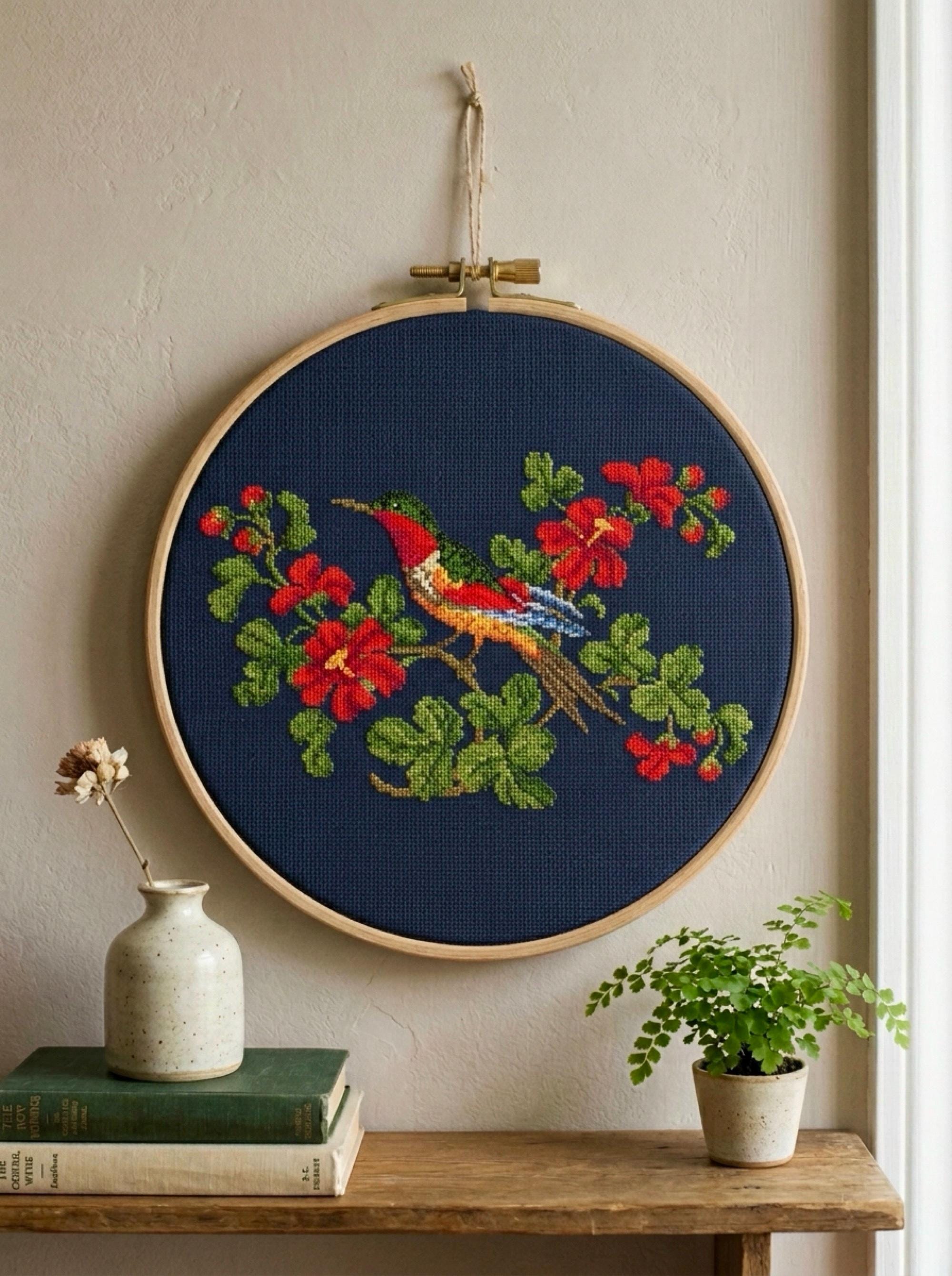 Bird Cross Stitch Pattern PDF | Hummingbird Hibiscus Chart | Floral ...