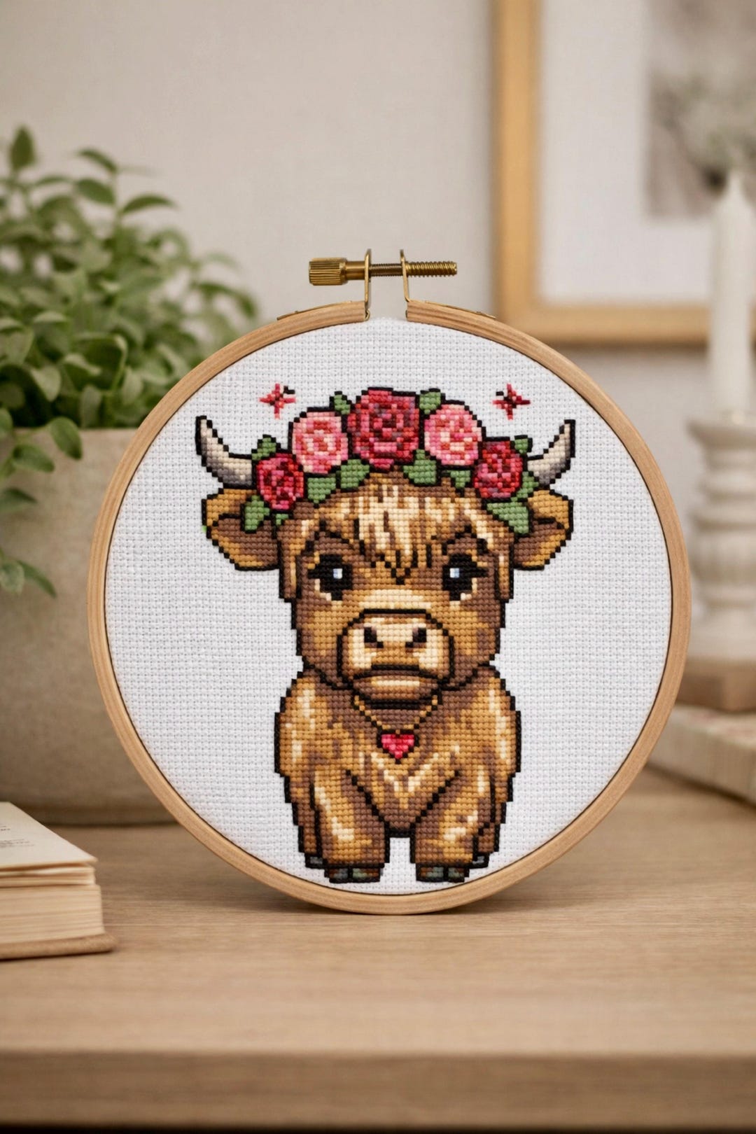 Highland Cow Cross Stitch Pattern PDF | Rose Flower Crown Baby Calf ...