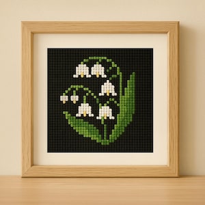 Lily of the Valley Cross Stitch Pattern PDF | Mini Floral Design on Black | Modern Wall Art | Flower Xstitch Pattern | Counted Cross Stitch