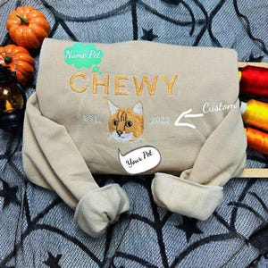 Custom EMBROIDERED Pet Sweater Using Pet Photo + Name Custom Dog Portrait Sweater Personalized Dog Pullover Sweatshirt Custom Cat Crewneck