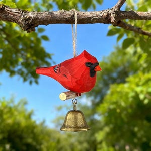 Red Handmade Wooden Carved Bird, Bird Wood Carving Wind Chime 4.9 (91)