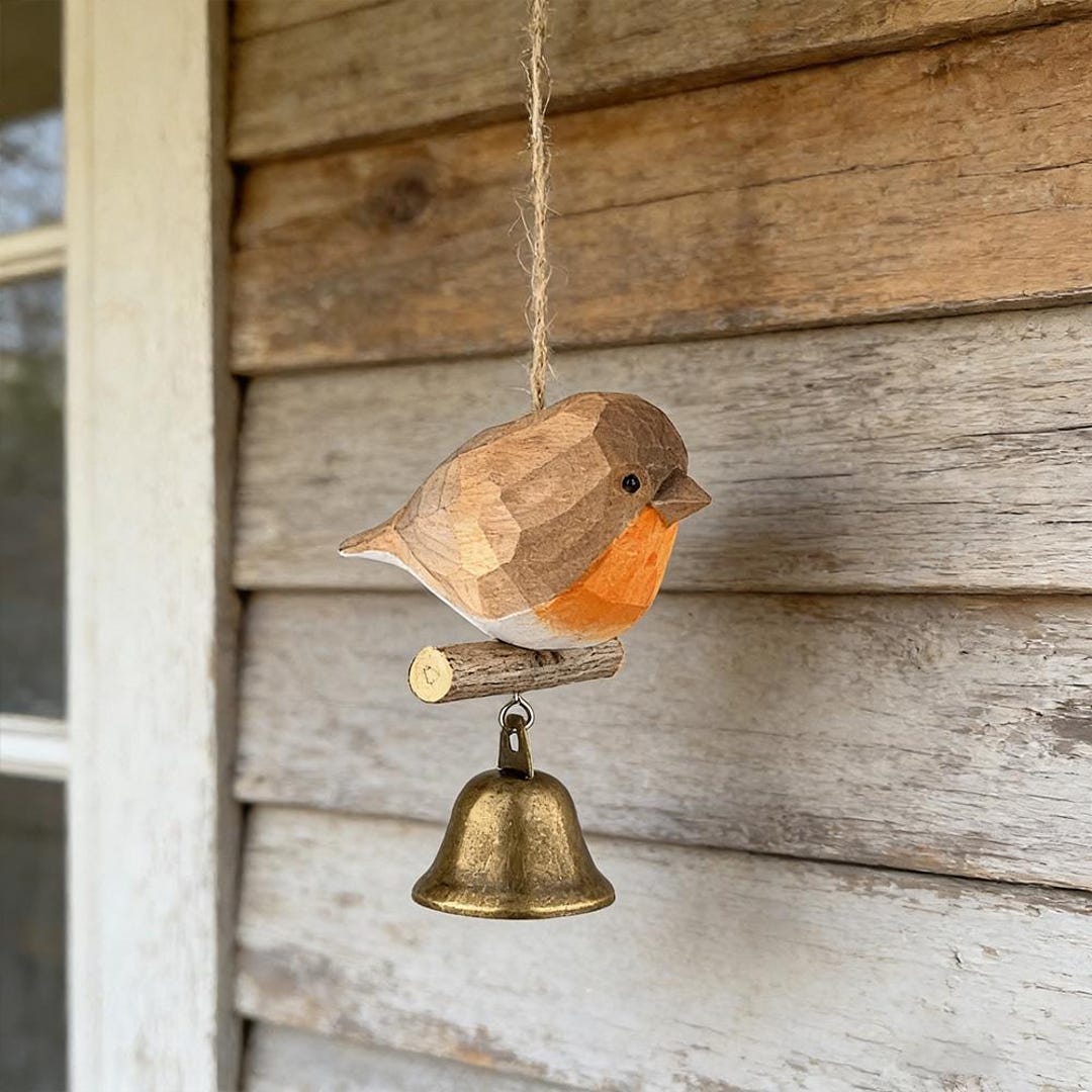Handmade Carved Achoo Bird Ornaments, Carved Wooden Bird Solid Wood Wind Chime