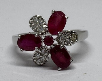 Anillo de rubí rojo natural de calidad AAA en plata de ley 925