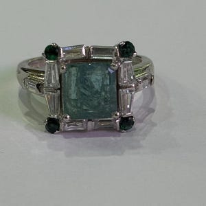 Clean Square Shape Emerald Ring With Zircon Stone Ring In 925 Sterling Silver