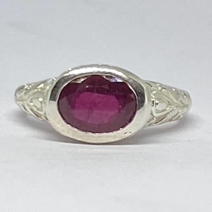 Bezel Set Red Ruby Ring | 925 Sterling Silver Filigree Ring | Handmade Vintage Style Ruby Jewelry | Gift for Her | July Birthstone