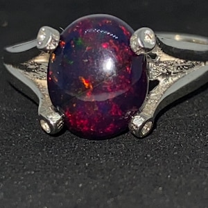 Natural Fire Black Opal ring in 925 sterling silver