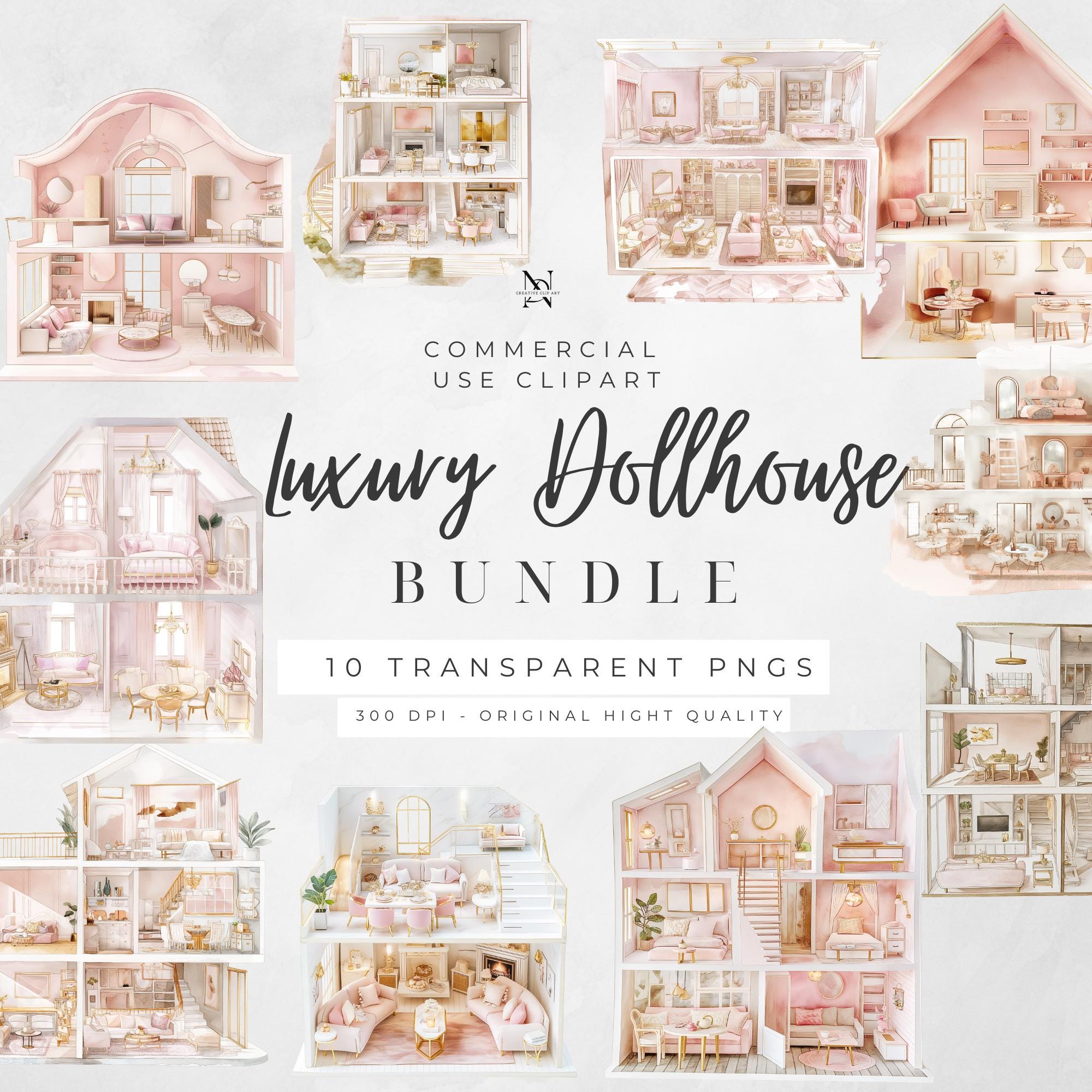 Watercolor Dollhouse Clipart Set, Luxury Miniature Furniture (Digital  Download), image size:2000x2000