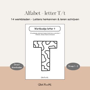 Werkboekje Letter T - Kleuter Letter T - Kinder Leeractiviteit - Kleuter Leerbare Printables - Leren Schrijven, Lezen & Kleuren PDF