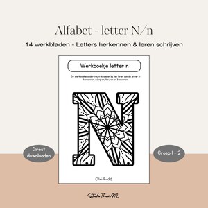 Alfabet oefenen kleuters | Letter N werkbladen groep 1-2 | Leren schrijven & letters herkennen | PDF werkboekje
