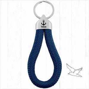 Portachiavi personalizzato in corda da vela | Ancora incisa + testo personalizzato | Cappuccio terminale | Regalo nautico Mar Baltico Mare del Nord Sylt | Regalo per uomo