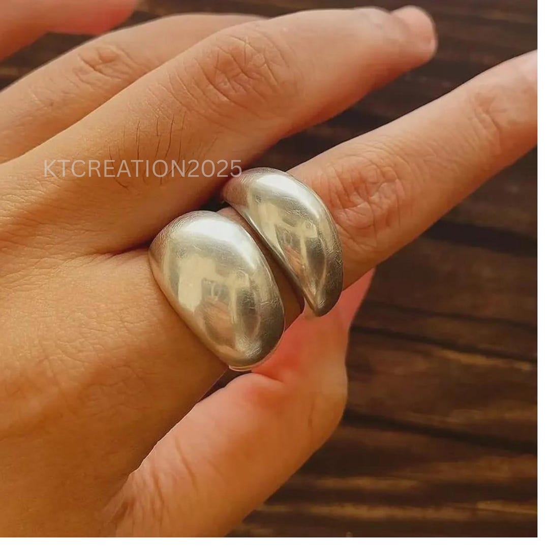 Sterling Silver Wide Band Ring Set of 2 Dome Ring Chunky Domed ...