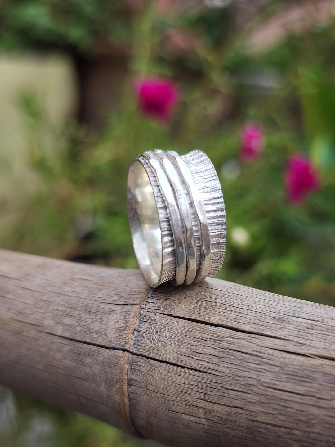 Handmade Sterling Silver Spinner Ring: Wide Band Boho Meditation Ring ...