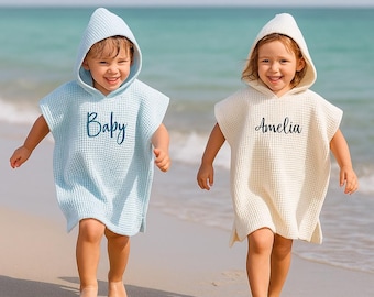 Serviette de bain à capuche personnalisée en coton gaufré - Prénom personnalisé