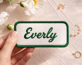 Embroidered Custom Name Patch Cursive Style – Retro Rectangle Iron On Uniform Name Badge
