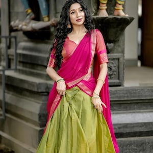 Traditional Pattu Silk Half Saree Lehenga Set for Women,Pattu Pavadai,Ready made half saree southindian, Onam Half Saree Lehenga choli women