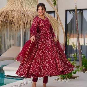 New Ready to Wear Gown for Women with Embroidery Sequince Work, Wedding Gows for Women, Anarkali Gown, Indian women ethnic outfit