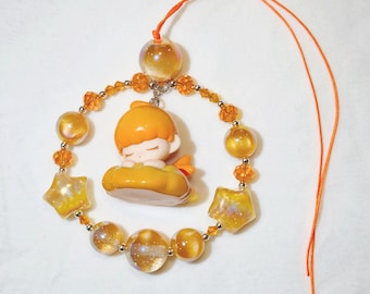 Kawaii Doll Car Charm | Orange Suncatcher Rearview Mirror Decor (Handmade)