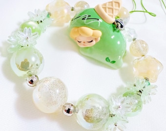 Kawaii Matcha Ice Cream Car Charm: Beaded Suncatcher with Free Air Freshener
