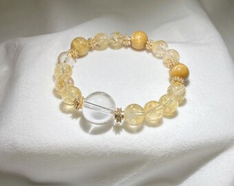 Golden Citrine & Clear Quartz Bracelet | Handmade Crystal Beaded Bracelet | Minimal Healing Jewelry Gift