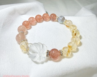 Handmade Citrine Strawberry Quartz Bracelet | Carved Crystal Centerpiece