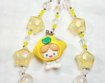 Handmade Lemon Phone Charm: Kawaii Beaded Strap with Star Accents