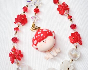 Kawaii Red Mushroom Charm: Beaded Phone Strap, Resin Doll Accessory