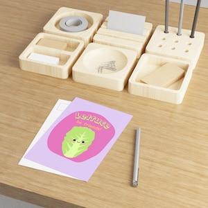 Jolies cartes postales d'art avec laitue, cartes de voeux fantaisistes, art végétarien, papeterie kawaii, parfaites pour les amis, envoyez des sourires !