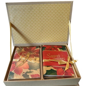 Hallmark Elegant Poinsettia 40 wenskaarten, enveloppen, in Keepsake Box, NOS