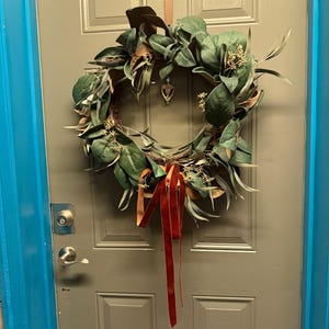 Vintage Magnolia juldörrkrans, konstgjorda sidenblad och blommor, 24" diameter