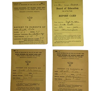 Boletas de calificaciones antiguas de la ciudad de Nueva York, 1945, Junta de Educación de la ciudad de Nueva York, Escuela Secundaria de Música y Arte