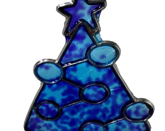 Blue Christmas Tree Suncatcher, Ornament, 4 inch, Vintage