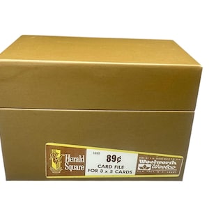 Archivador de tarjetas Herald Square de 3 x 5 pulgadas, nuevo stock antiguo con etiqueta Orifinal de 5 x 3,5 x 3 pulgadas