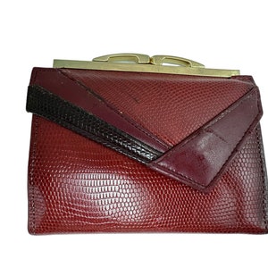 Billetera vintage Oleg Cassini de piel color burdeos, cartera con monedero, década de 1970, color rojo