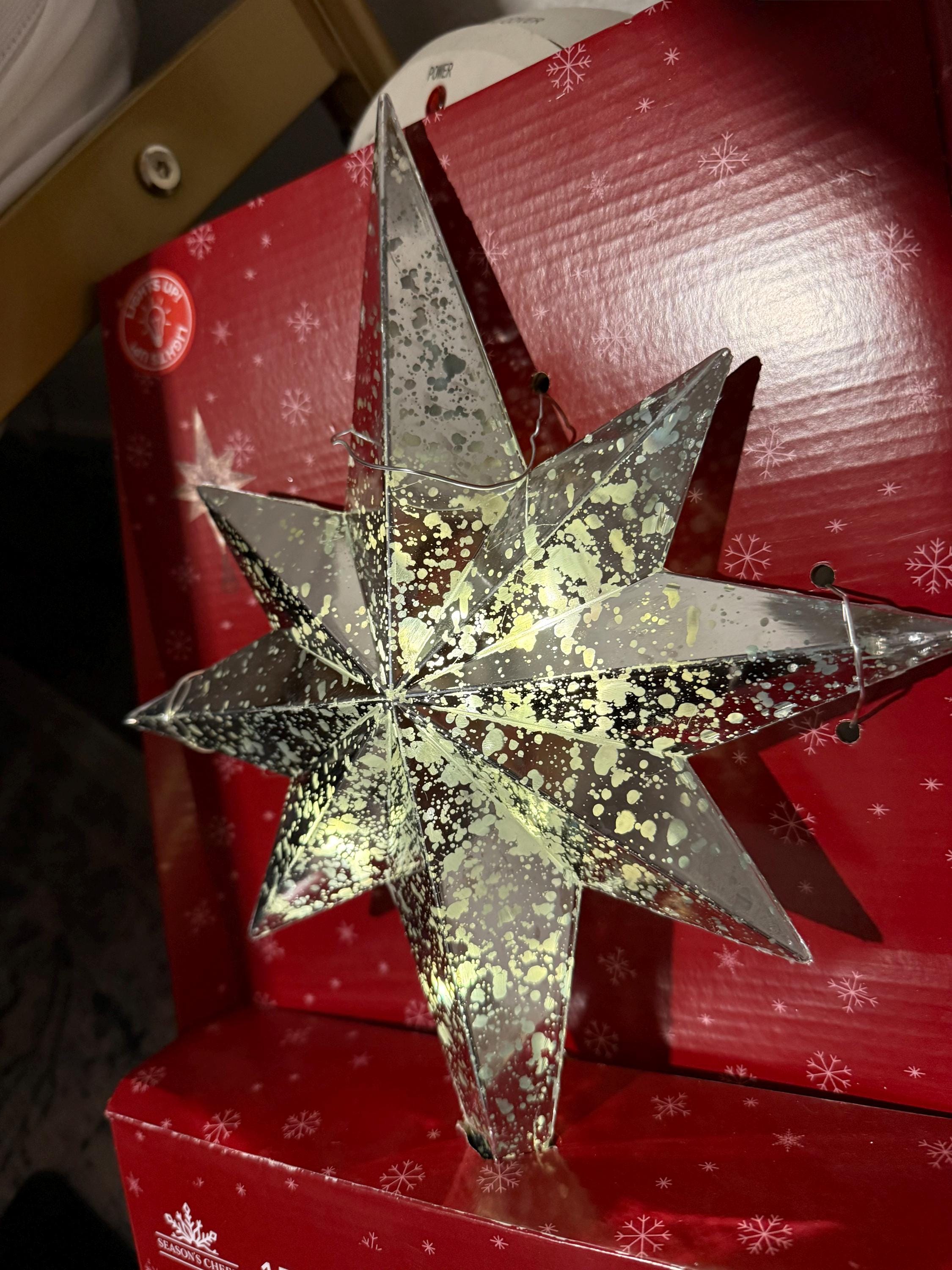 Star Tree Topper 15 Inch Lighted Mercury Glass Look Plastic Silver ...