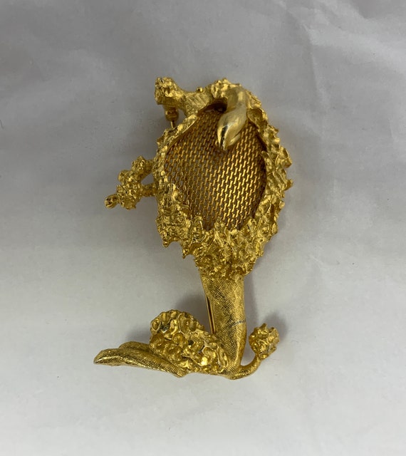 Gold tone Vintage Poodle Brooch, mesh Pin Drizzle 